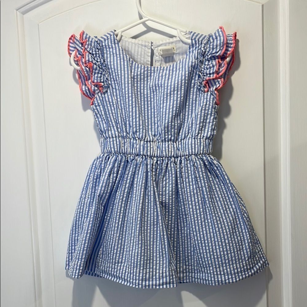 Crewcuts Blue and White Striped Dress with Pink Accents size 2